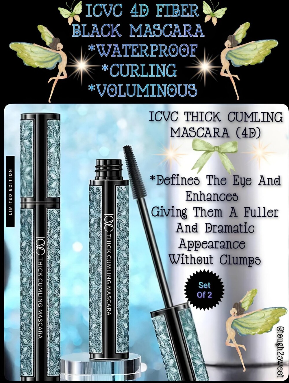 🆕️SET OF 2❣️4D FIBER RICH BLACK  MASCARA WATERPROOF, CURLING & VOLUMINOUS